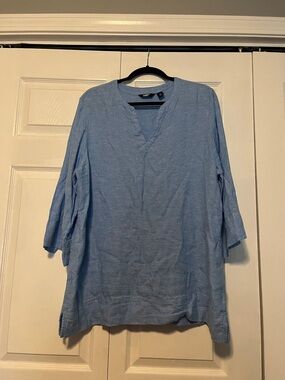Lands End Light Blue V-Neck Linen Tunic Top